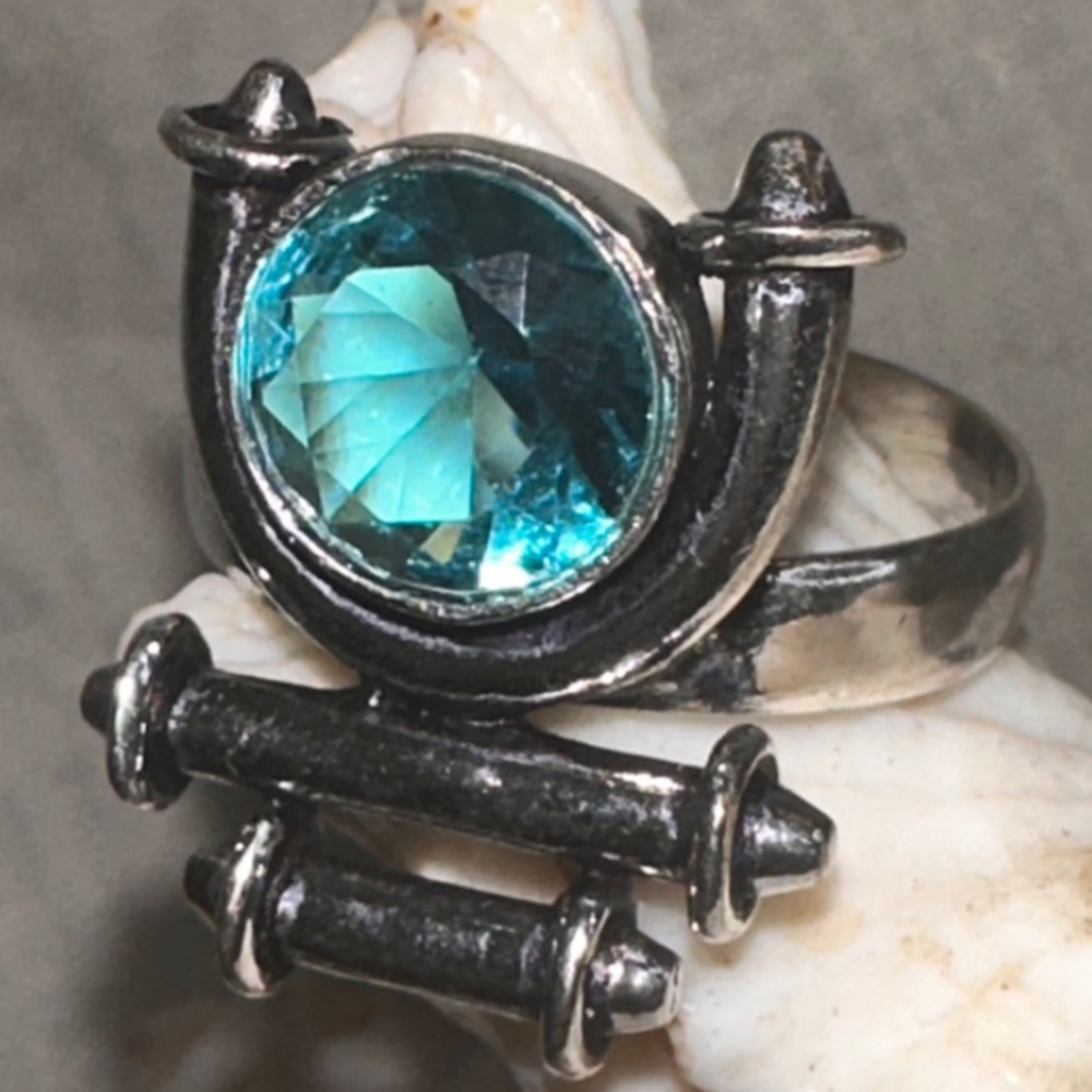 Modern Blue Topaz handmade 925 statement Ring